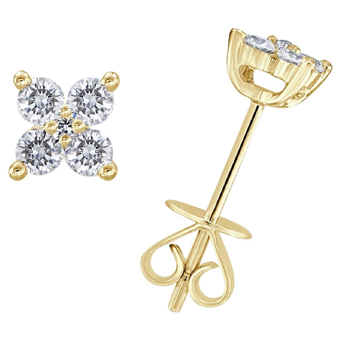 14K Yellow Gold .30ct Diamond Flower Stud Earrings for Her For Sale