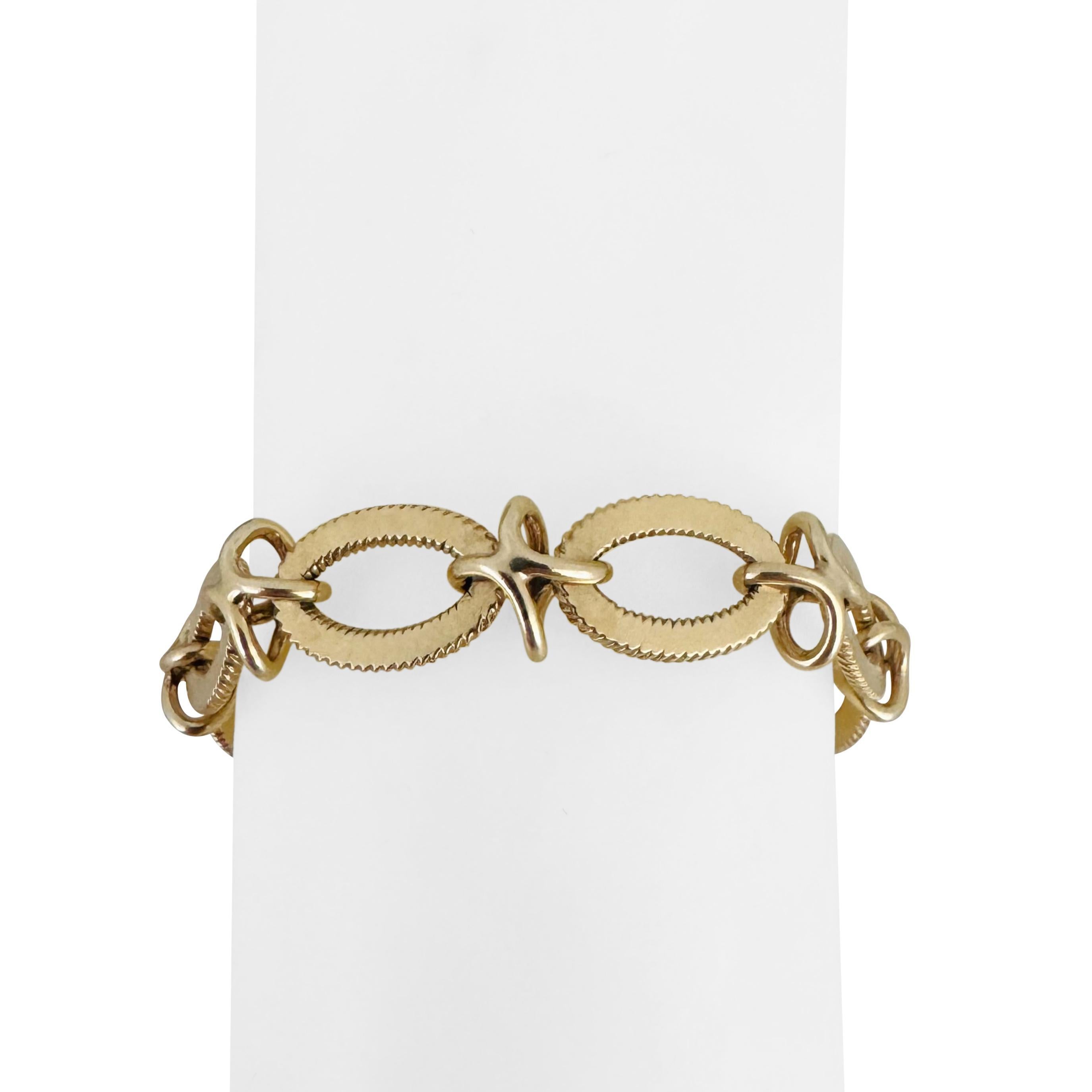14k Gelbgold 30g schweres Vintage 11mm Ausgefallenes ovales Gliederarmband 7,5