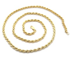 14k Yellow Gold 31" Long Textured Rope Link Chain Necklace w/ Lobster Claw Clasp