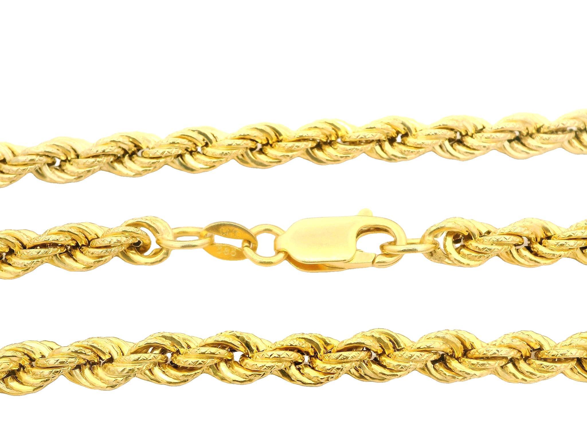 Collier à maillons de 31 pouces de long en or jaune 14 carats texturé avec fermoir à griffes de homard Pour femmes en vente