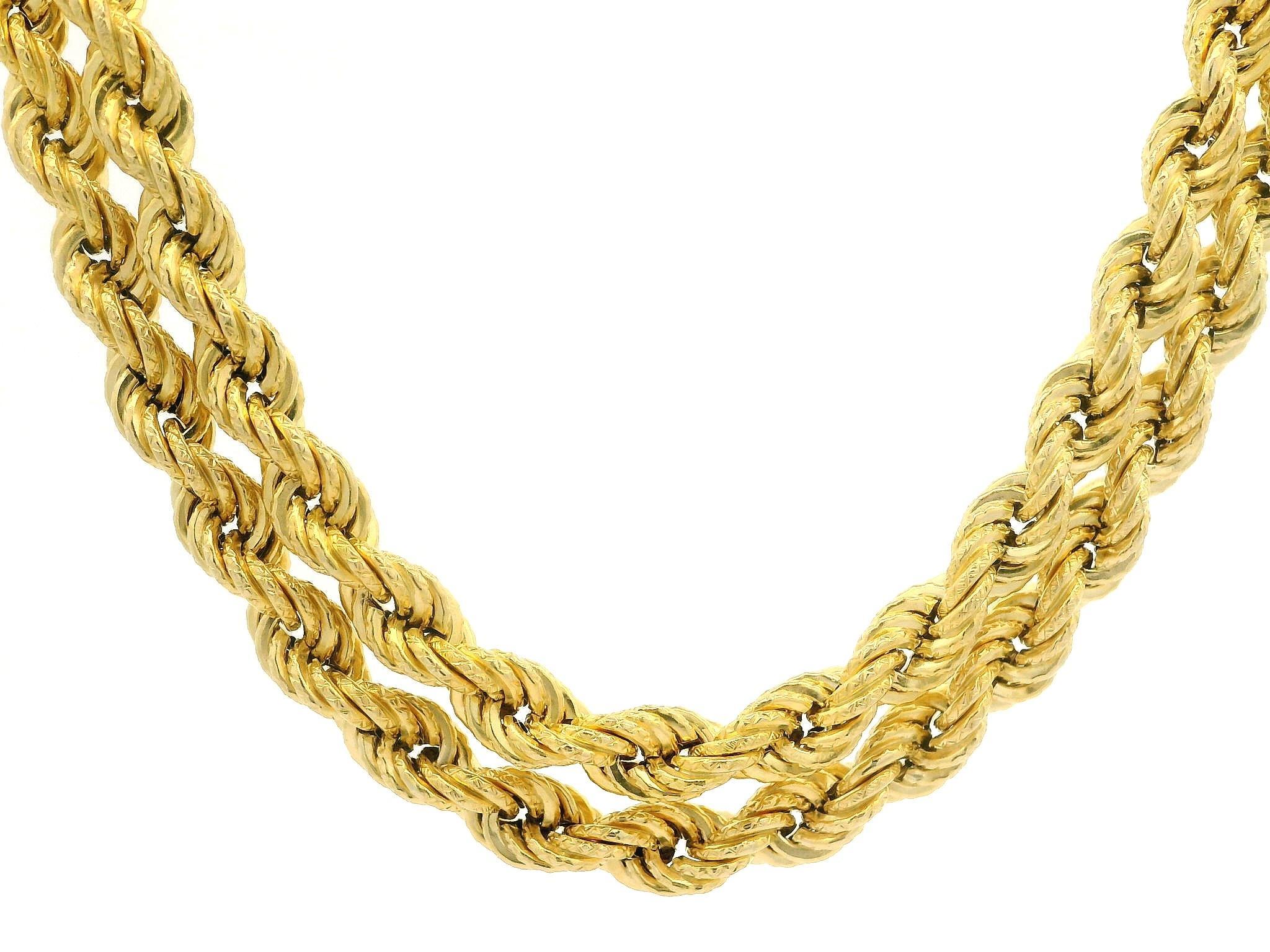 Collier à maillons de 31 pouces de long en or jaune 14 carats texturé avec fermoir à griffes de homard en vente 2