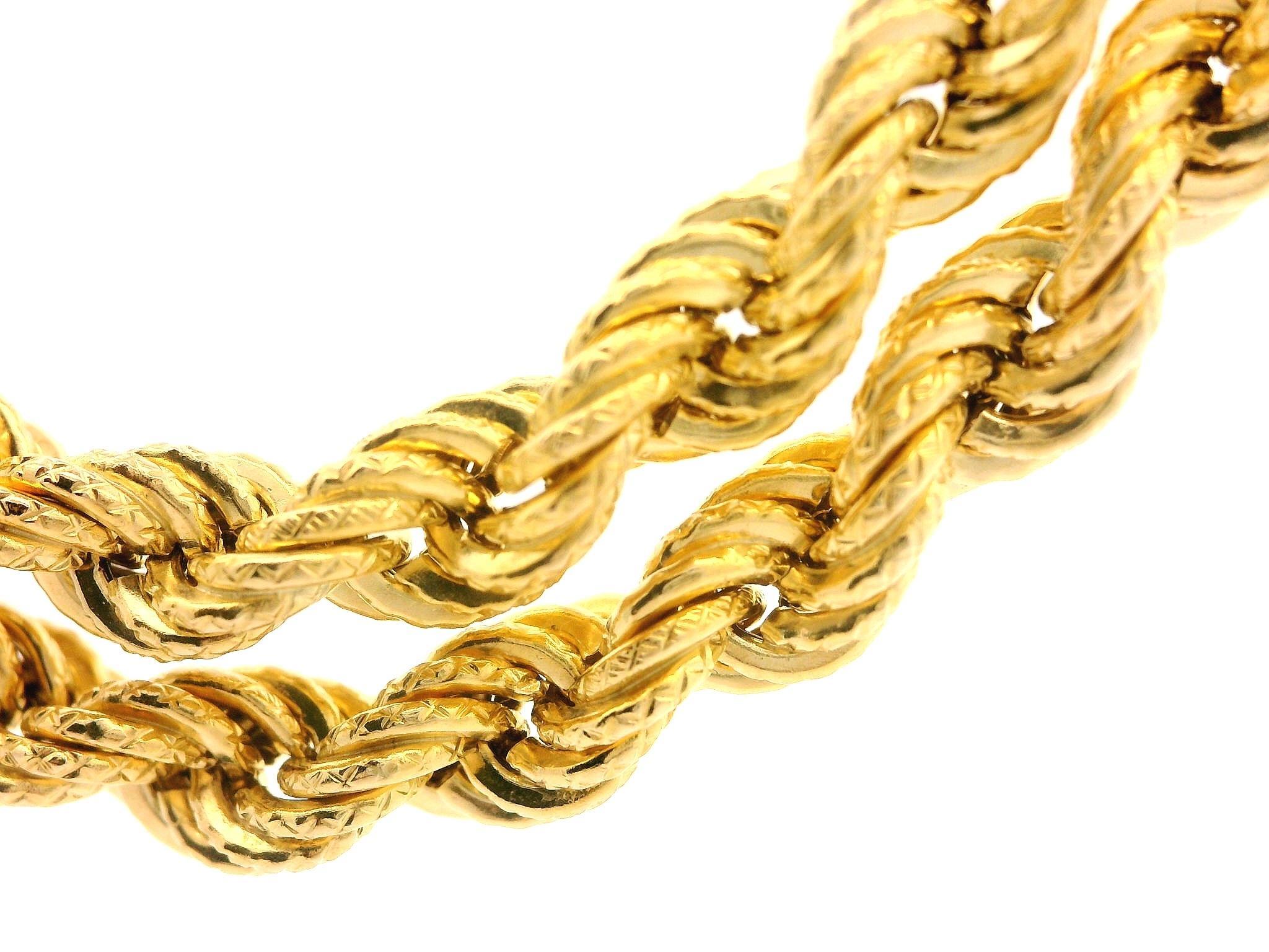 Collier à maillons de 31 pouces de long en or jaune 14 carats texturé avec fermoir à griffes de homard en vente 3
