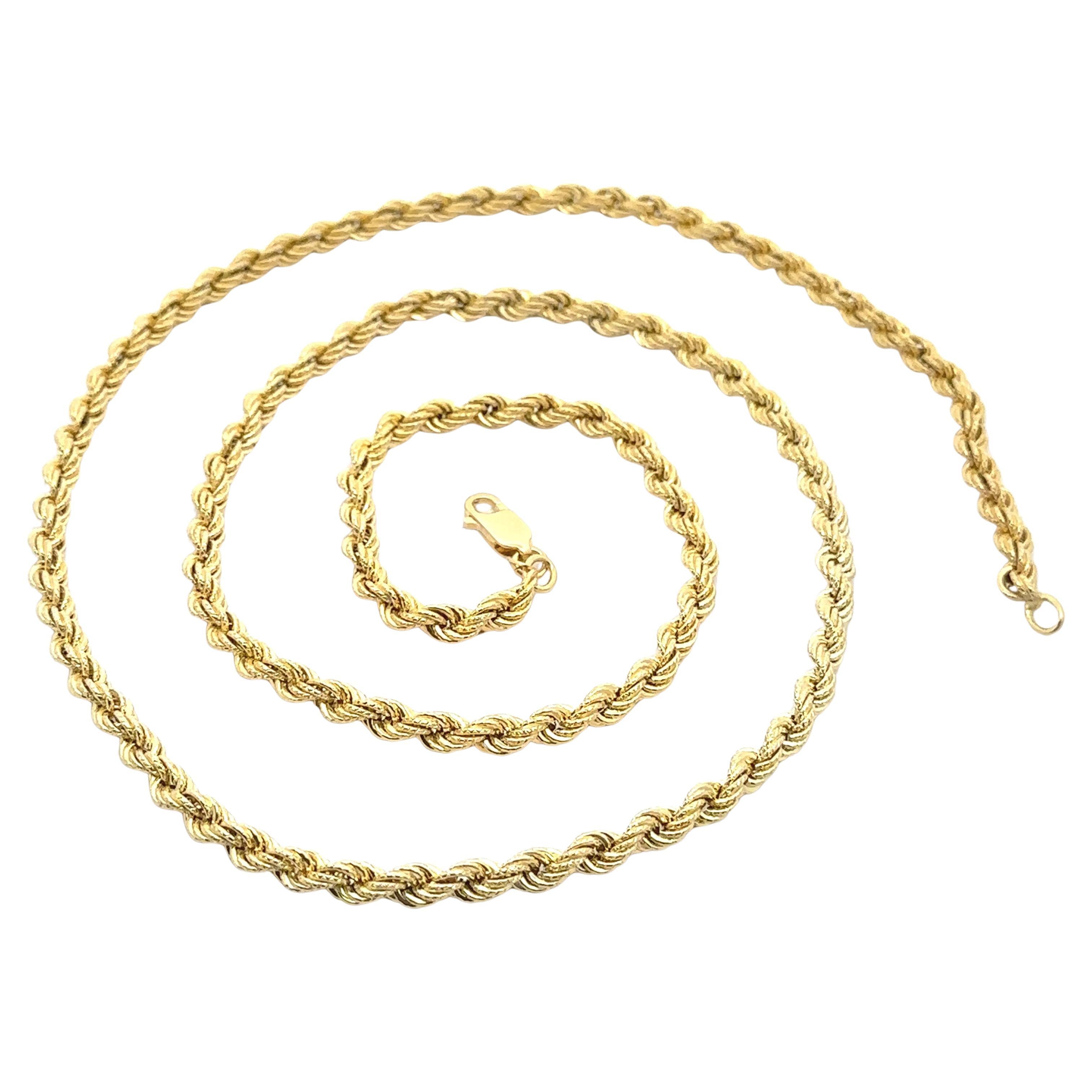 14k Gelbgold 31" Lange strukturierte Seil-Gliederkette Halskette mit Hummer-Klauenverschluss