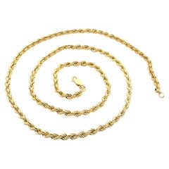 14k Yellow Gold 31" Long Textured Rope Link Chain Necklace w/ Lobster Claw Clasp