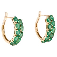 14K Yellow Gold 3.13ctw Emerald Hoop Earrings  Faceted Oval Emerald