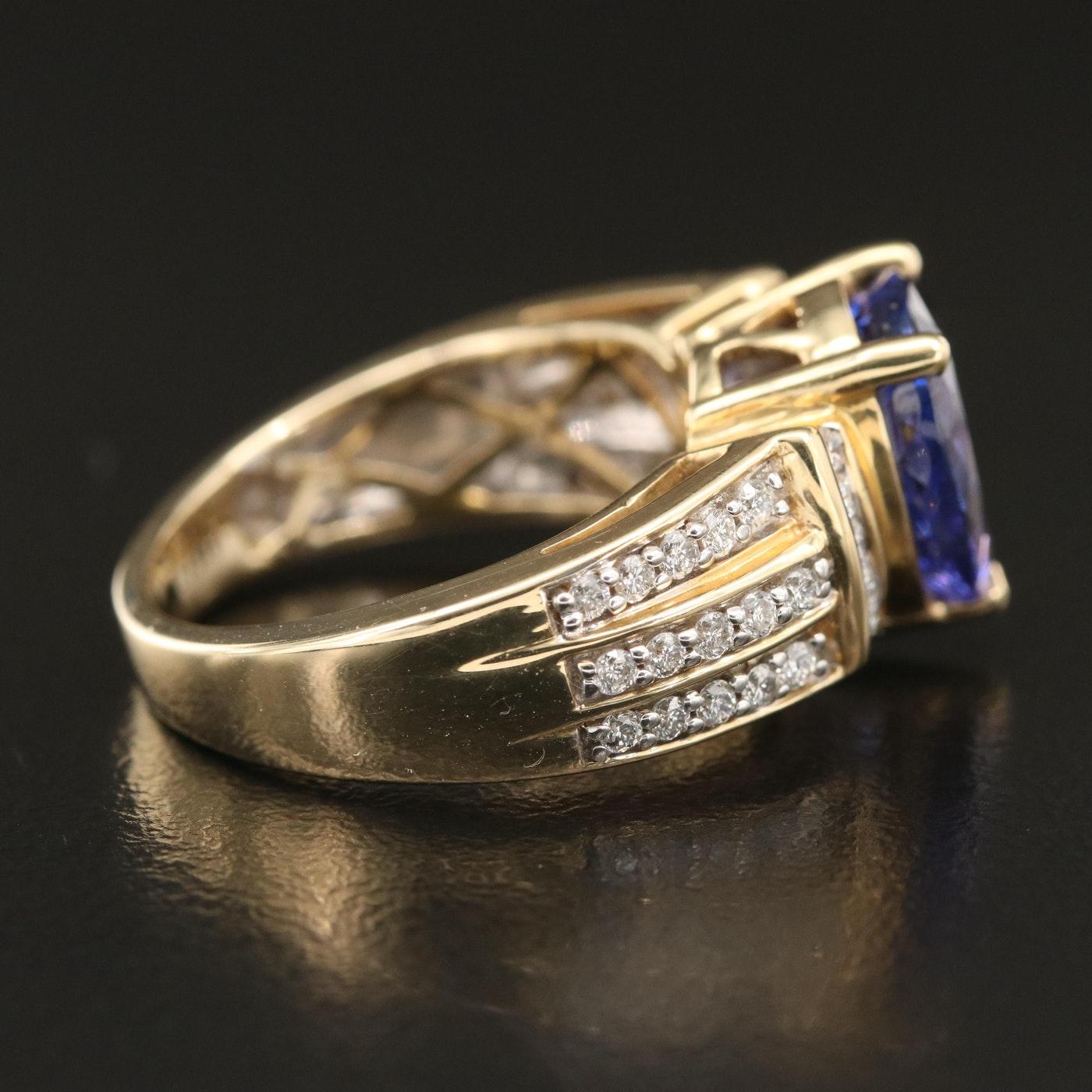 Round Cut 14K Yellow Gold 3.14 ctw Tanzanite and Diamond Ring Sz: 7.25 $3775
