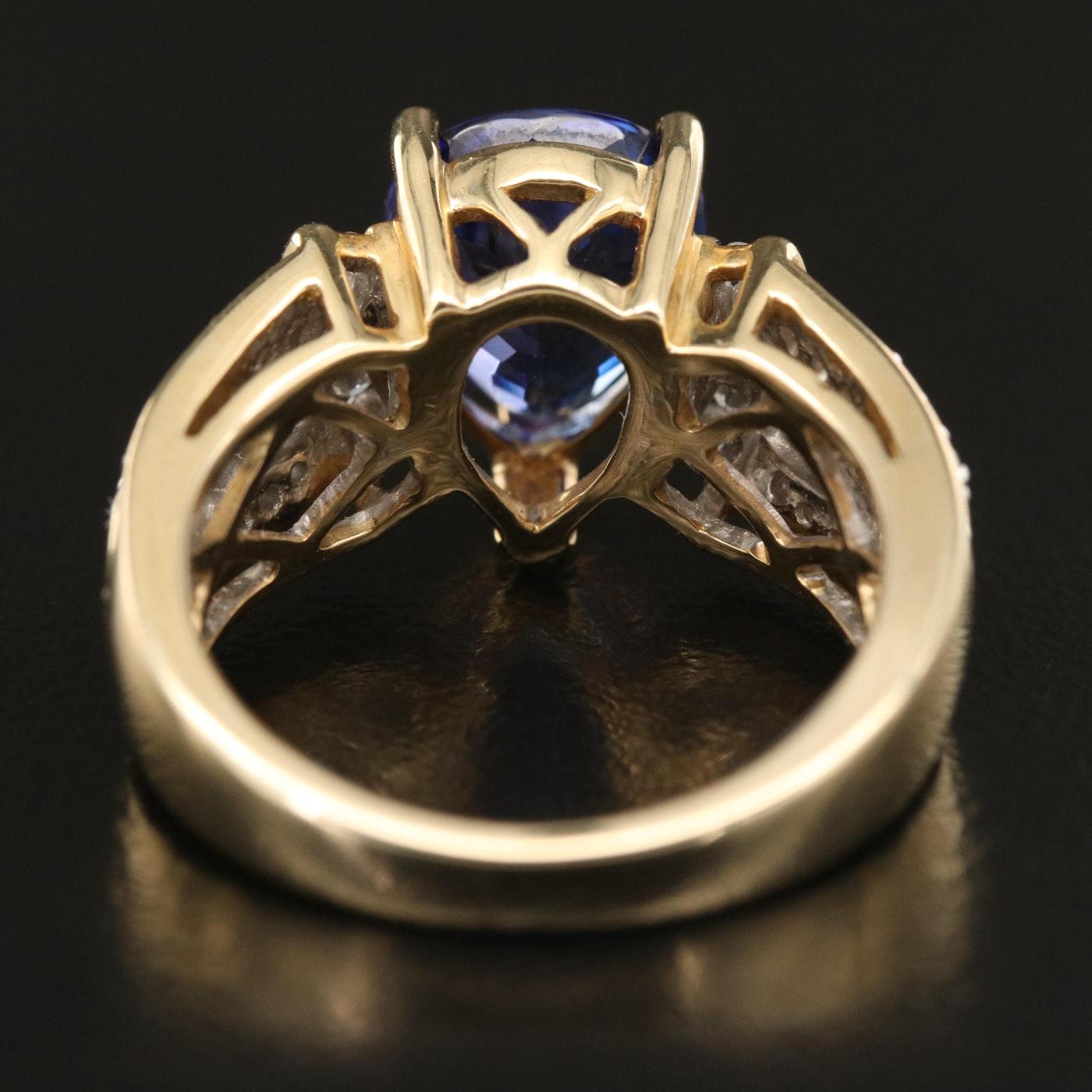 14K Yellow Gold 3.14 ctw Tanzanite and Diamond Ring Sz: 7.25 $3775 In Good Condition In Leesburg, VA