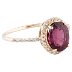 Anillo de cóctel de rodolita de 3,14 ct en oro amarillo de 14 quilates, oval facetado, talla 7,5