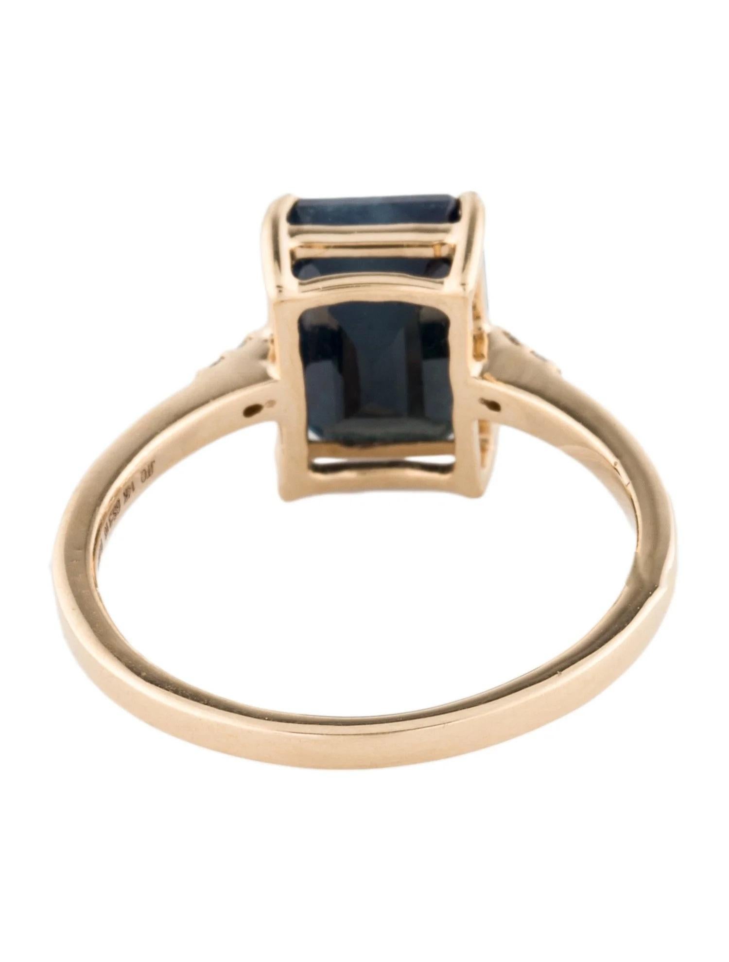 Emerald Cut 14K Yellow Gold 3.16ct Emerald-Cut Sapphire & Diamond Cocktail Ring, Size 6.5