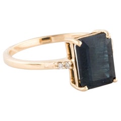 14K Yellow Gold 3.16ct Emerald-Cut Sapphire & Diamond Cocktail Ring, Size 6.5