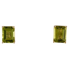 14K Yellow Gold 3.16ctw Emerald Cut Peridot Stud Earrings  Featuring 3.16 Carat