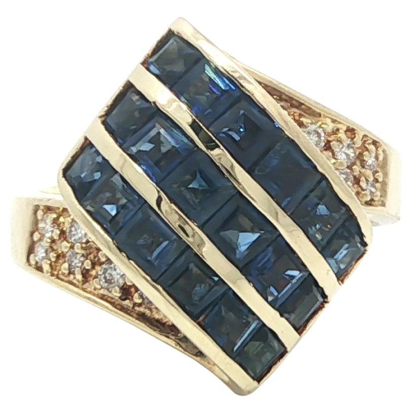 14k Gelbgold 3,16ctw Square Step Cut Saphir Pave Diamant Band wie Ring im Angebot