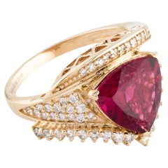 14K Yellow Gold 3.18ct Faceted Triangular Rubellite 
Diamond Cocktail Ring, Siz