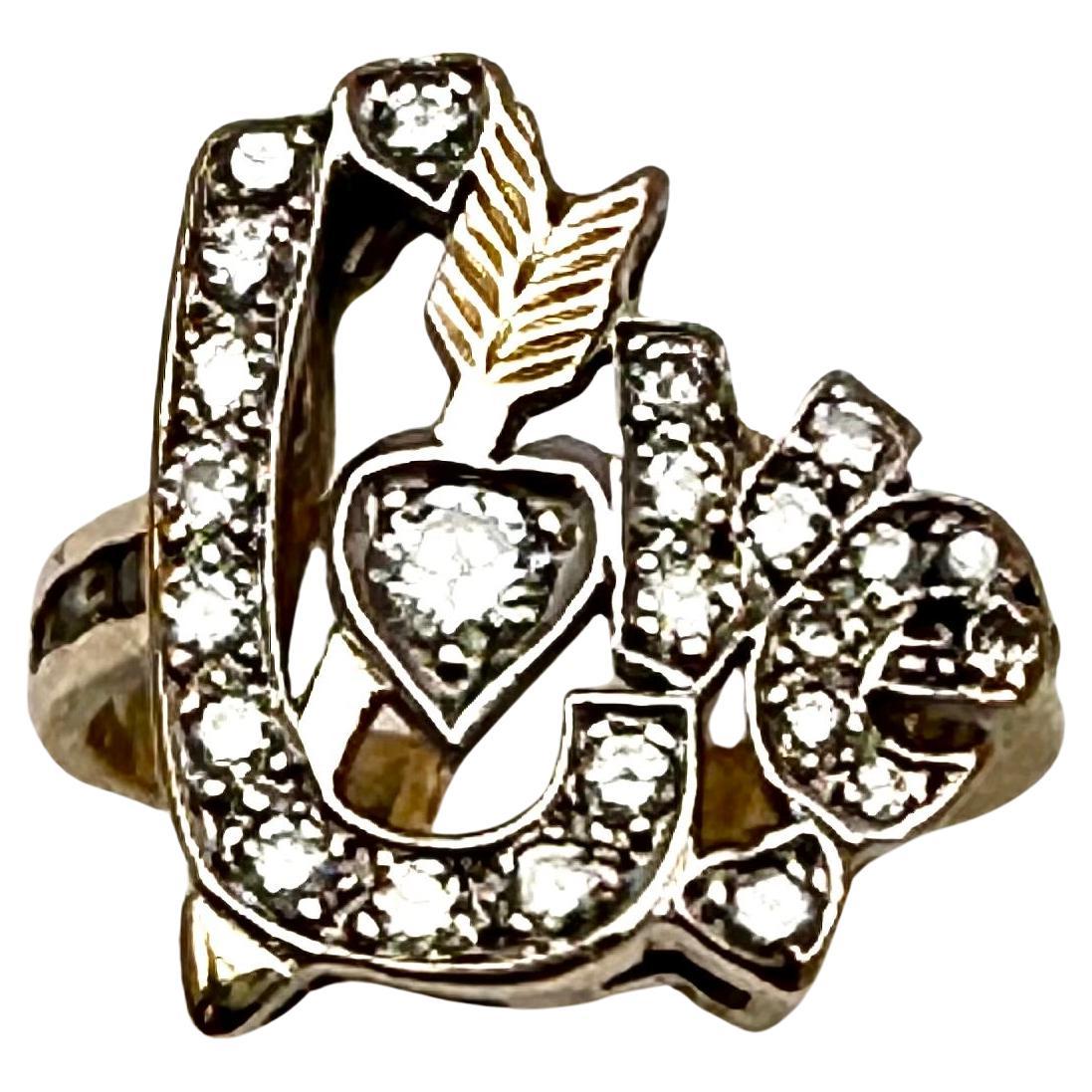 14k Yellow Gold ~ 32 ~ Diamonds "LOVE" Ring Size 6 For Sale