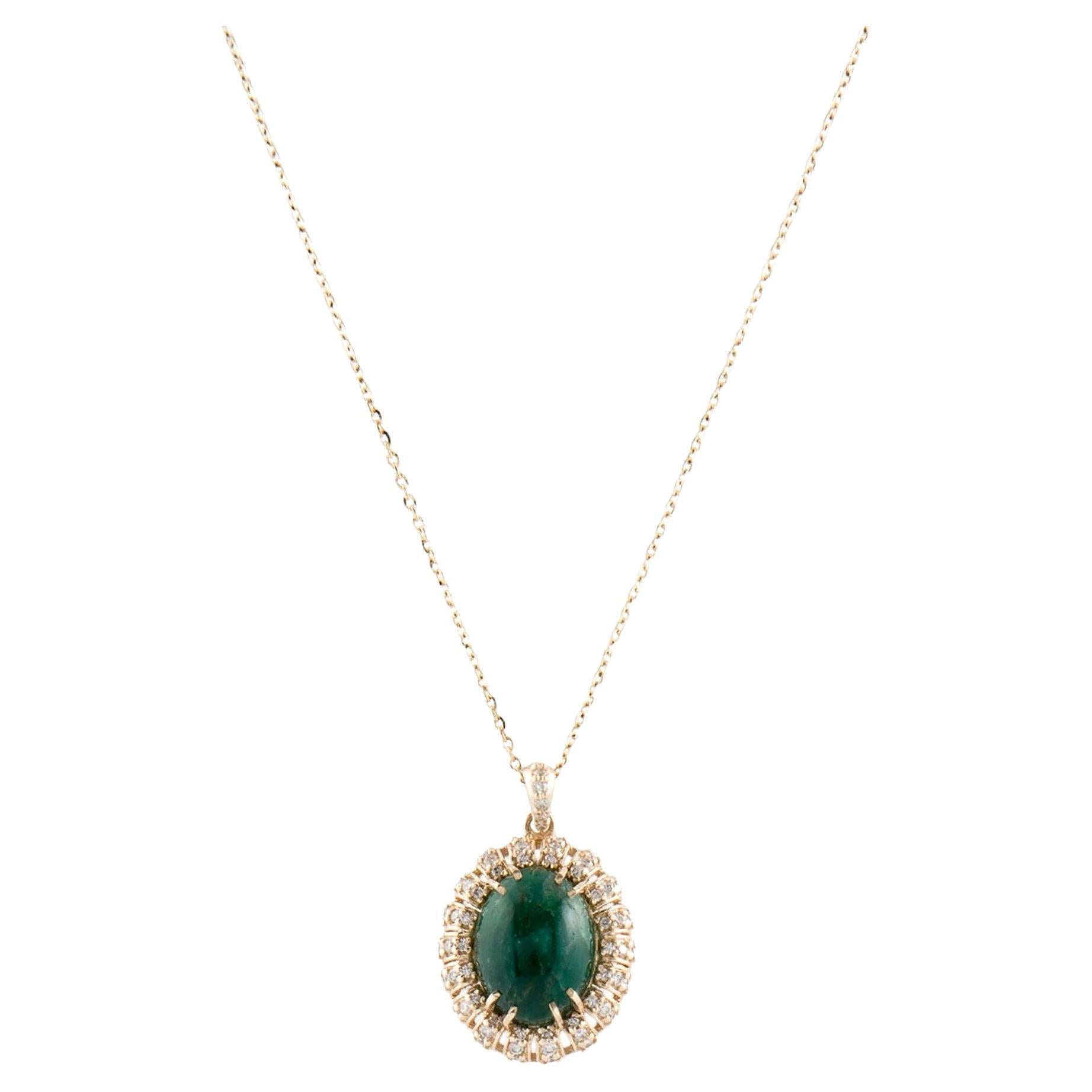 14K Yellow Gold 3.20ct Emerald & Diamond Pendant Necklace