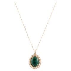 14K Yellow Gold 3.20ct Emerald & Diamond Pendant Necklace