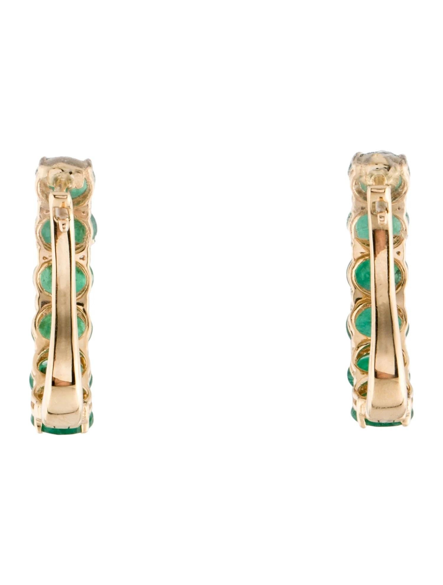 Artist 14K Yellow Gold 3.20ctw Emerald Hoop Earrings  Faceted Oval Emerald For Sale