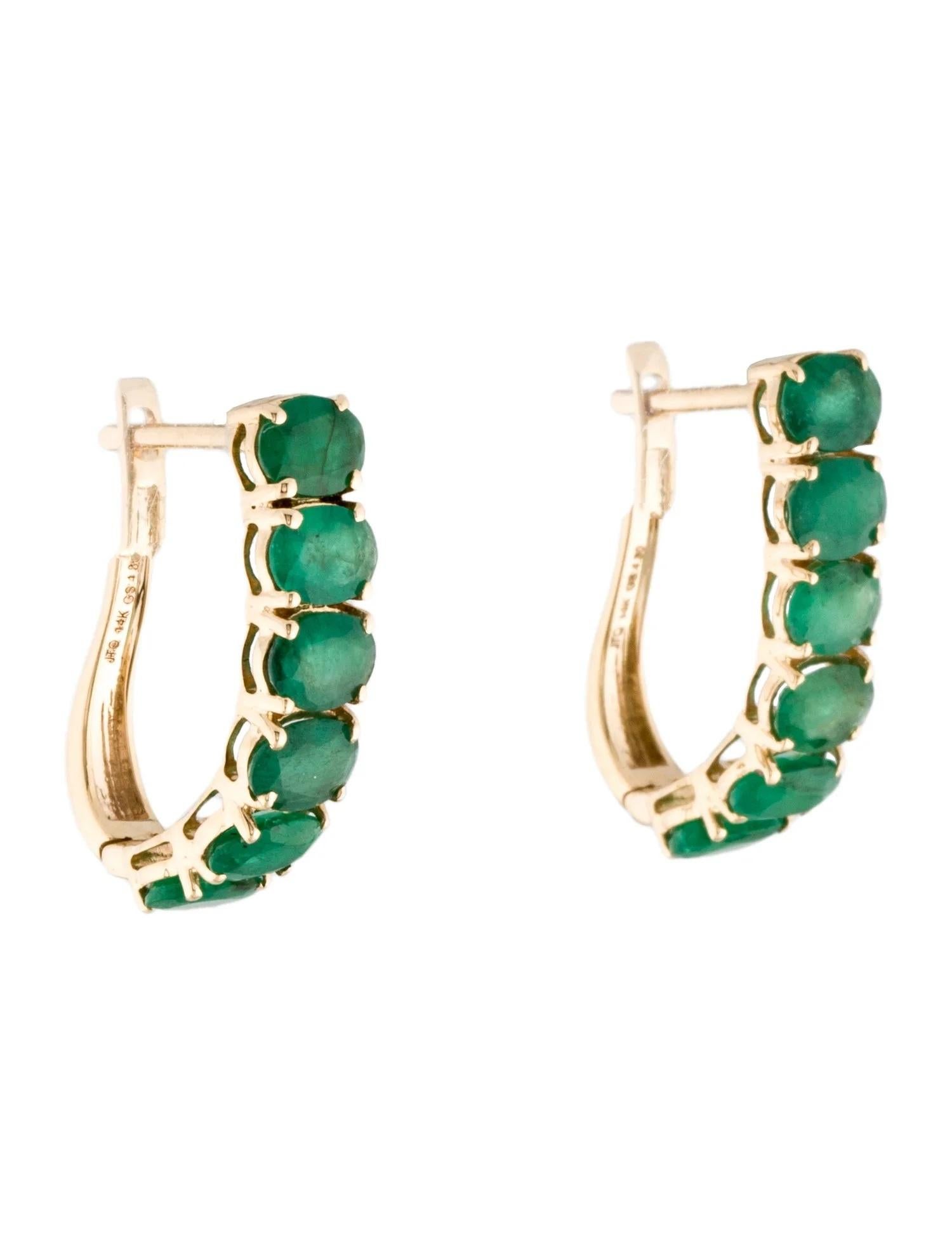Emerald Cut 14K Yellow Gold 3.20ctw Emerald Hoop Earrings  Faceted Oval Emerald For Sale