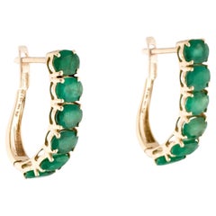 14K Yellow Gold 3.20ctw Emerald Hoop Earrings  Faceted Oval Emerald