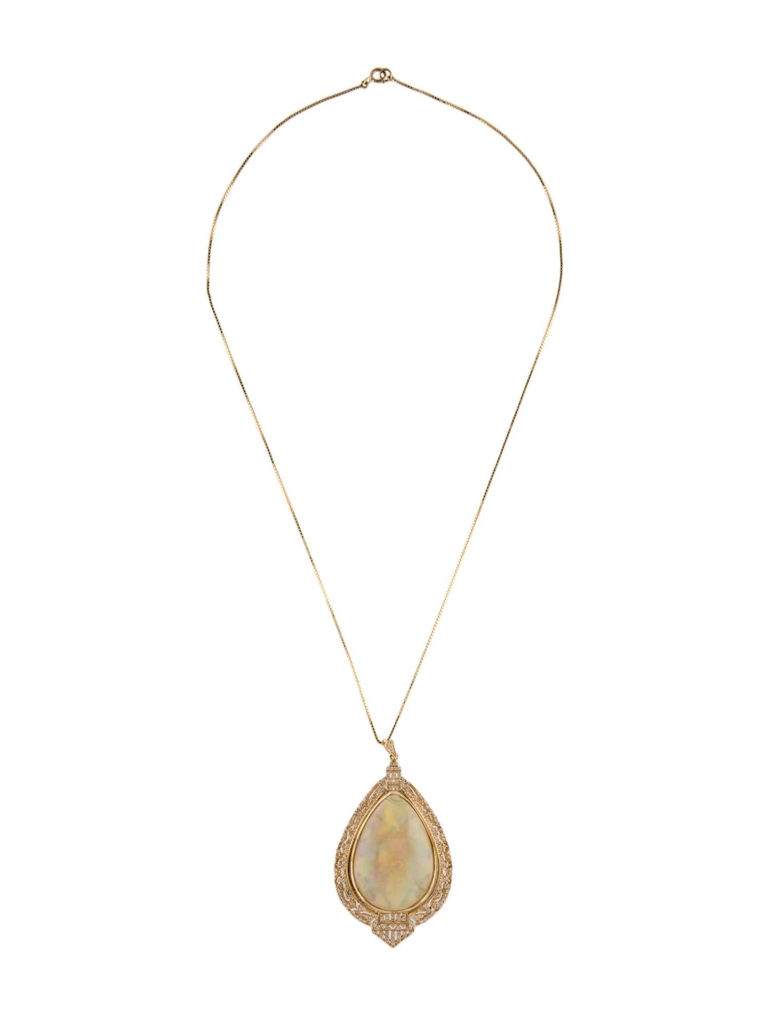 Artist 14K Yellow Gold 32.17ct Opal and Diamond Pendant Necklace For Sale