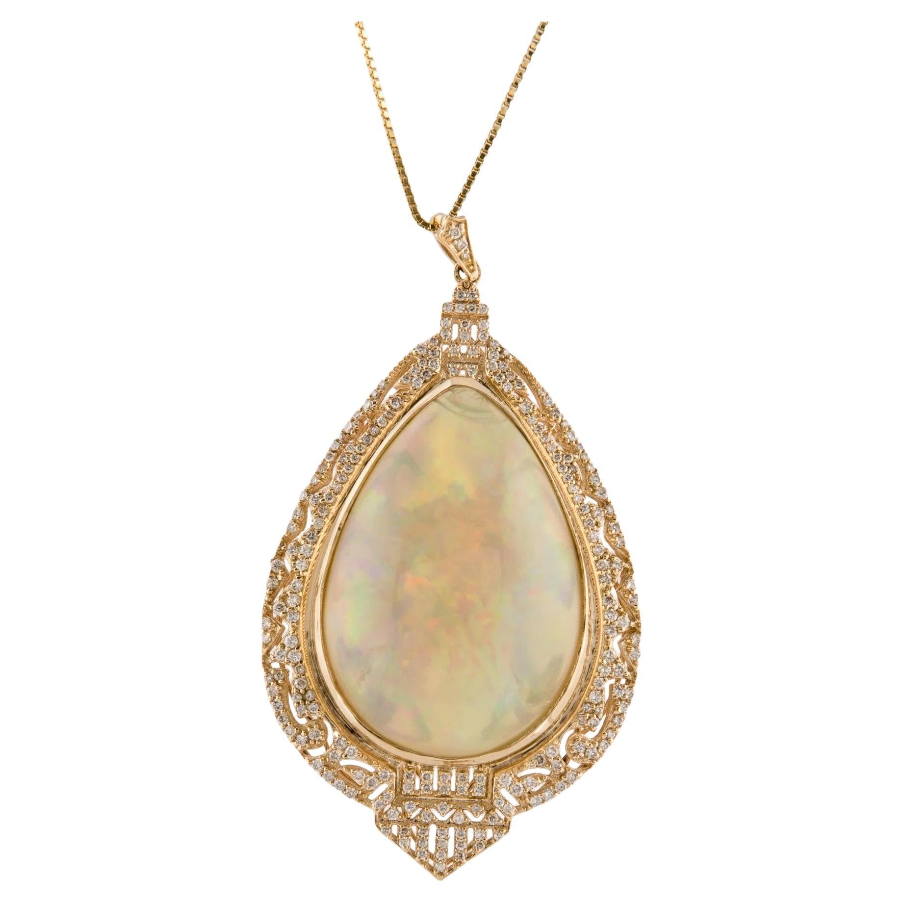 14K Yellow Gold 32.17ct Opal and Diamond Pendant Necklace