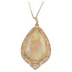 14K Yellow Gold 32.17ct Opal and Diamond Pendant Necklace