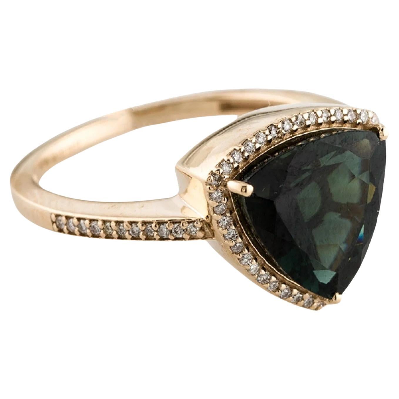 14K Gelbgold 3,22 Karat dreieckiger Turmalin & Diamant Cocktail-Ring, Größe 6,75
