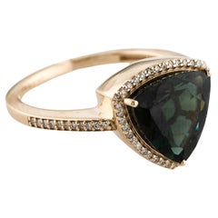 14K Gelbgold 3,22 Karat dreieckiger Turmalin & Diamant Cocktail-Ring, Größe 6,75