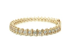 14k Yellow Gold 3.23ctw Round Diamond S Link Line Tennis Bracelet