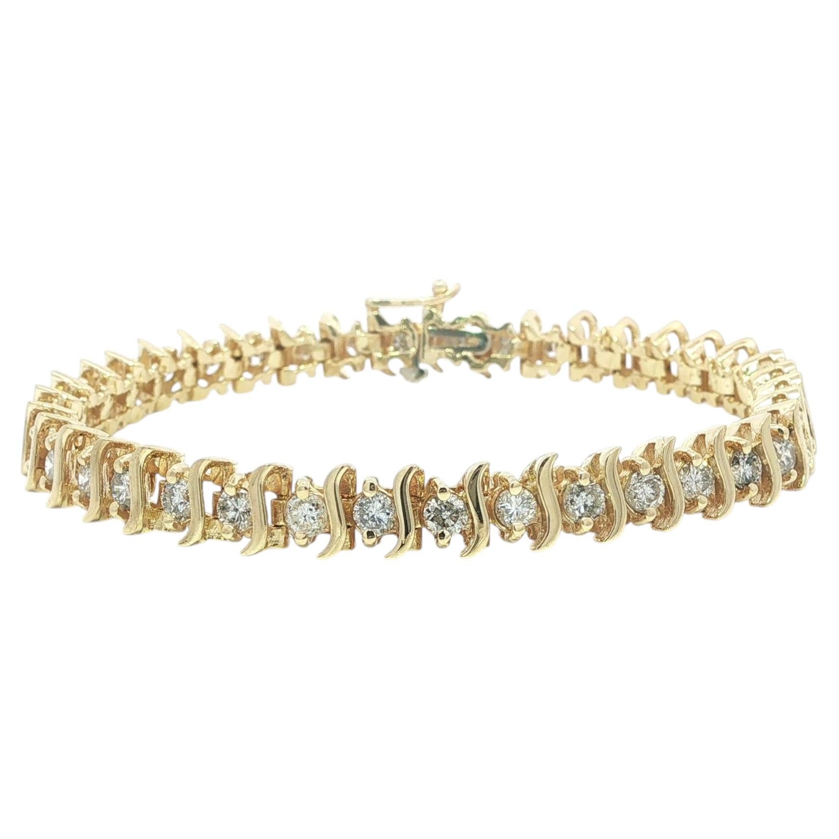 14k Yellow Gold 3.23ctw Round Diamond S Link Line Tennis Bracelet