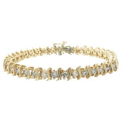 14k Yellow Gold 3.23ctw Round Diamond S Link Line Tennis Bracelet