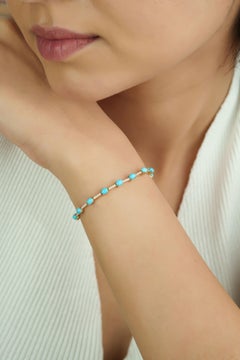 Tennisarmband aus 14-karätigem Gelbgold mit 3,25 Karat Türkis und Diamanten – Edelschmuck