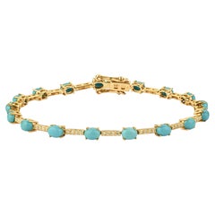 Tennisarmband aus 14-karätigem Gelbgold mit 3,25 Karat Türkis und Diamanten – Edelschmuck