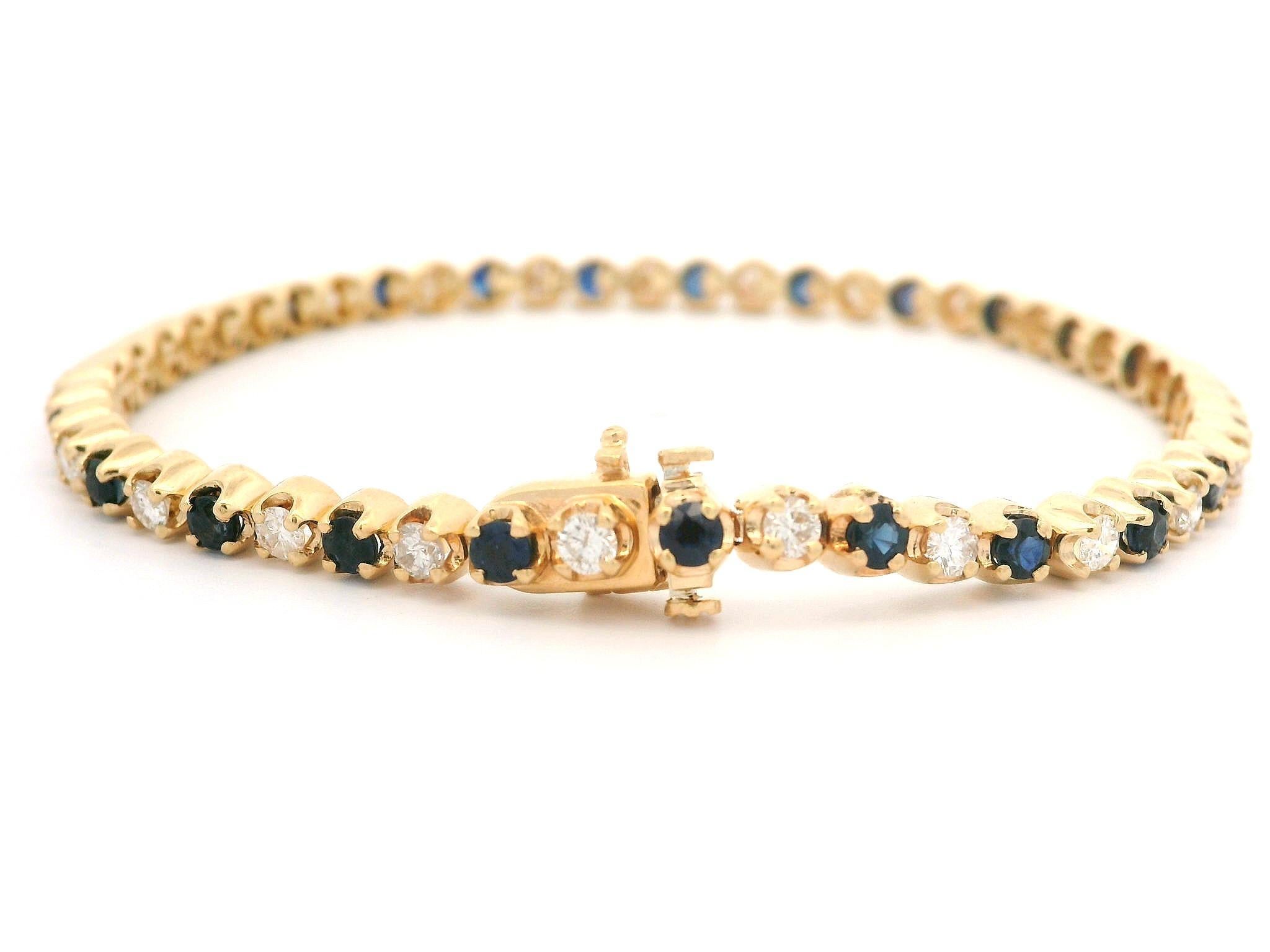 -- Stone(s) --
(25) Natural Genuine Sapphires - Round Cut - Prong Set - Deep Blue Color - 2.0ctw (approx.)
(25) Natural Genuine Diamonds - Round Brilliant Cut - Prong Set - SI1-I1 Clarity - G/H Color - 1.25ctw (approx.)
Total Carat Weight: 3.25