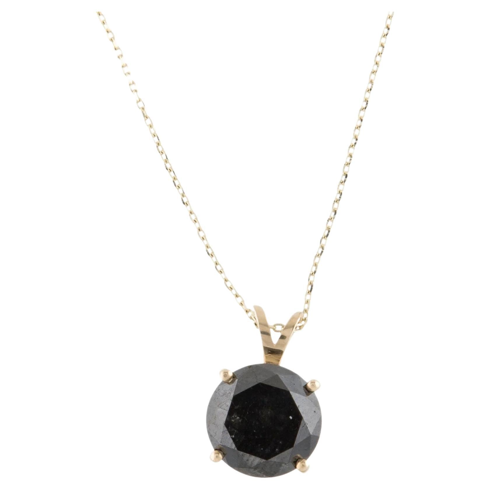 14K Yellow Gold 3.26ct Black Diamond Solitaire Pendant Necklace