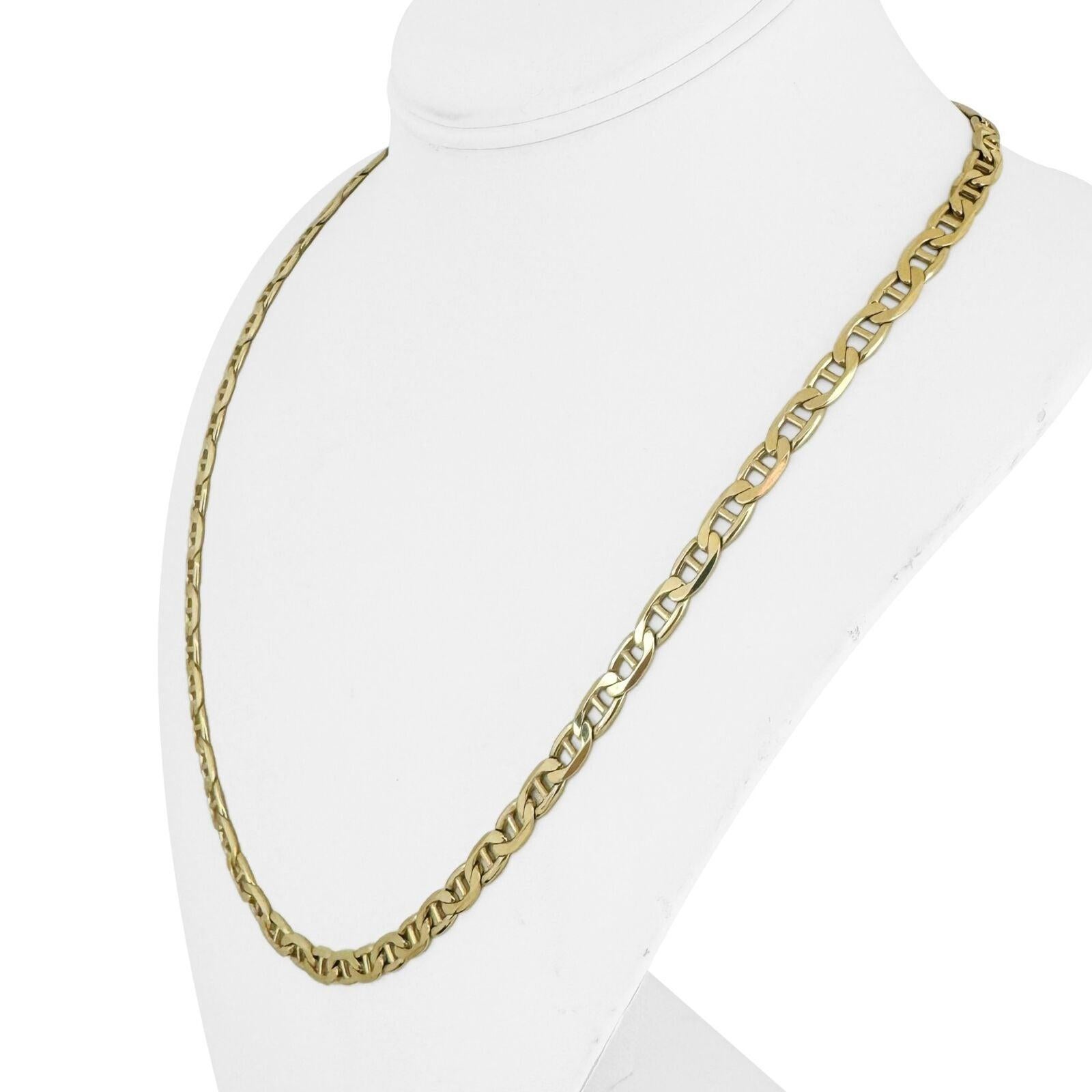 Bedingung:  Ausgezeichneter Condit, professionell gereinigt und poliert
Metall:  14k Gold (markiert und professionell getestet)
Gewicht:  32.7g
Länge:  22 Zoll
Breite:  5.5mm
Schließung:  Hummerschere 
Markierungen:  