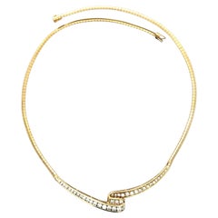 14k Yellow Gold 3.28ctw Fiery Diamond Ribbon Omega Link Chain Necklace