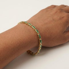 14K Yellow Gold 3.30 Carat Natural Emerald Channel Set Link Bracelet For Women