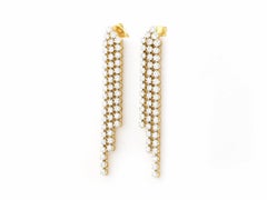 Boucles d'oreilles en or jaune 14 carats avec diamants naturels ronds de 3,31 carats, montées sur une chaîne à double rangée
