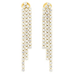 Boucles d'oreilles en or jaune 14 carats avec diamants naturels ronds de 3,31 carats, montées sur une chaîne à double rangée