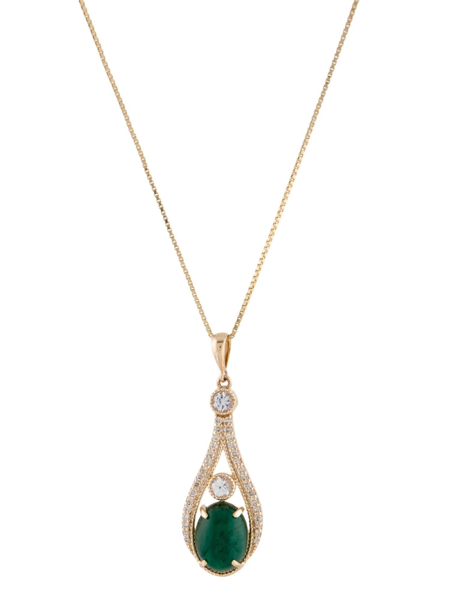 Taille émeraude Collier pendentif en or jaune 14K avec émeraude, saphir et diamant de 3,31ct, 18