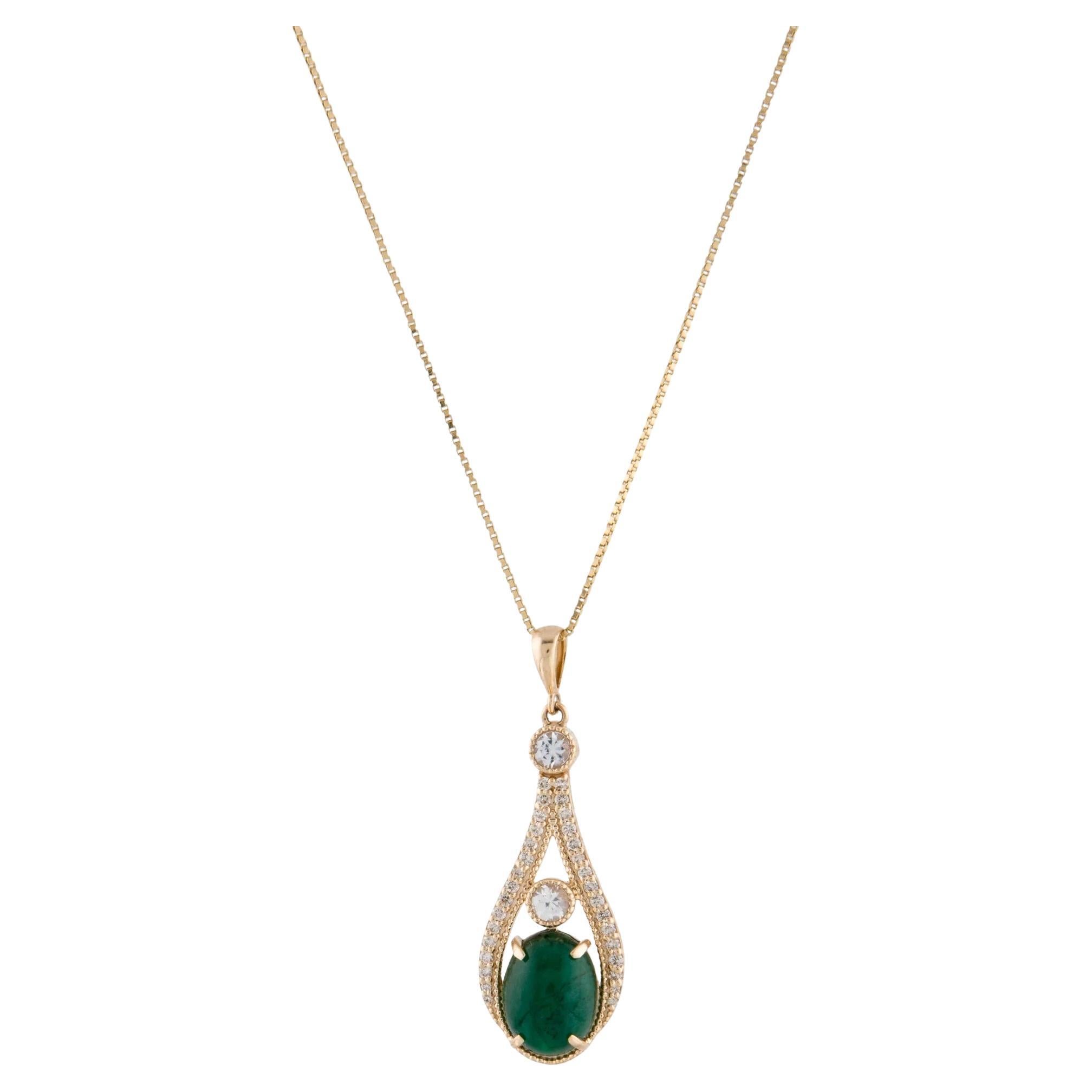 14K Yellow Gold 3.31ct Emerald, Sapphire & Diamond Pendant Necklace, 18"