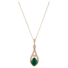 Collana con ciondolo in oro giallo 14K con smeraldo, zaffiro e diamante da 3,31 carati, 18 pollici