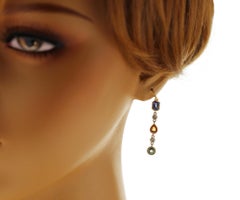 14K Yellow Gold 3.33 CT Multicolor Sapphires and 0.20 CT Diamond Dangle Earrings