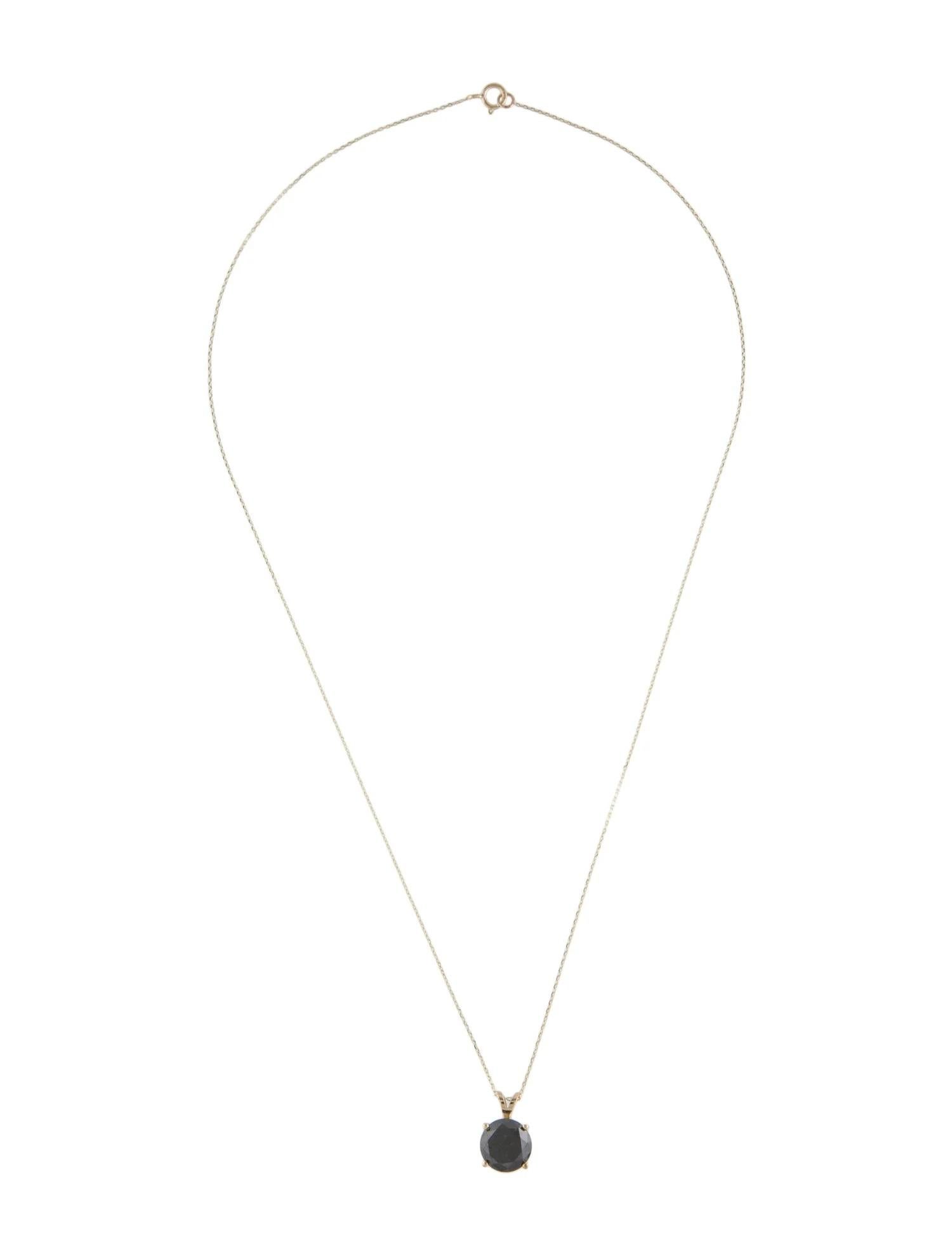 Artist 14K Yellow Gold 3.33ct Black Diamond Solitaire Pendant Necklace For Sale