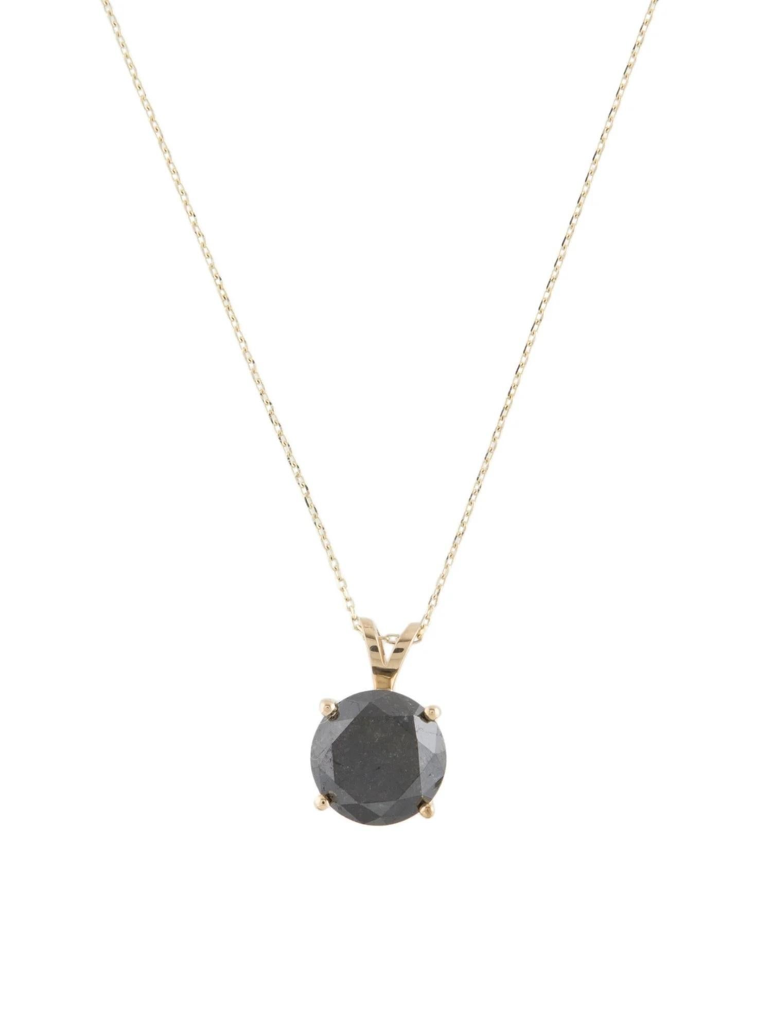 Round Cut 14K Yellow Gold 3.33ct Black Diamond Solitaire Pendant Necklace For Sale