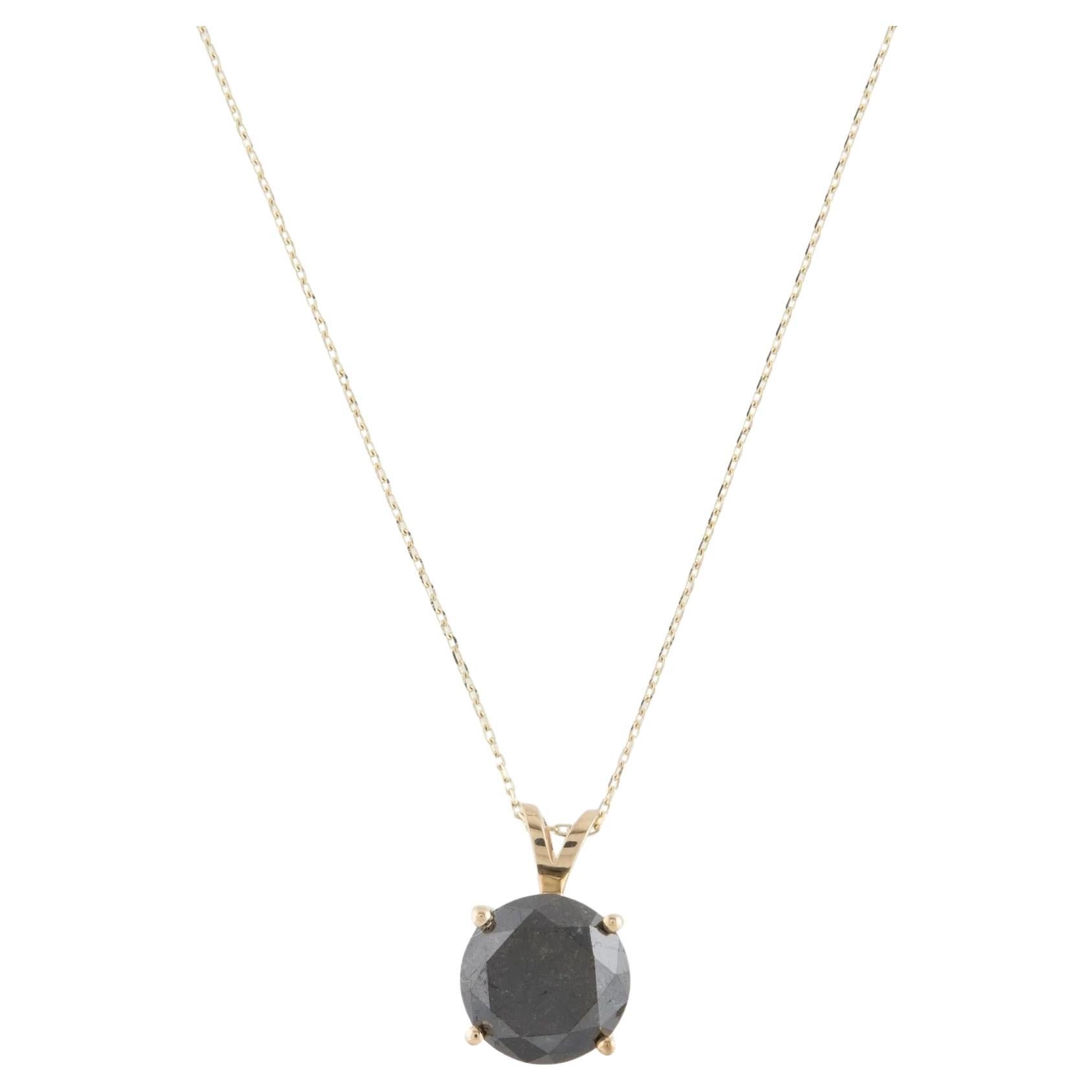 Collar Colgante Solitario Diamante Negro Oro Amarillo 14K 3.33ct