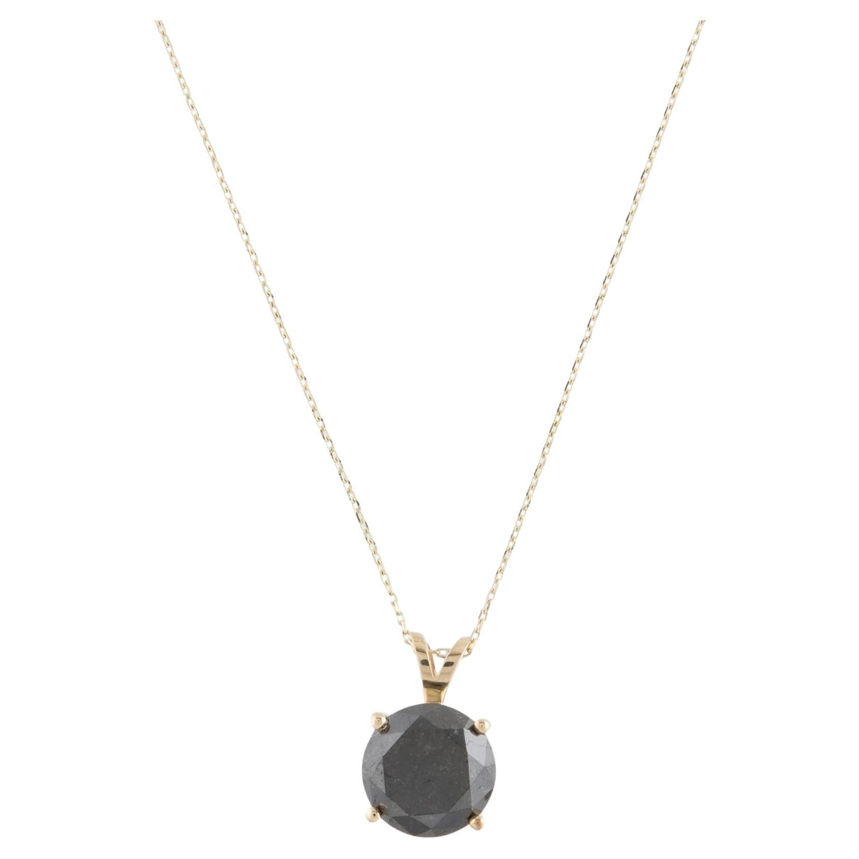 14K Yellow Gold 3.33ct Black Diamond Solitaire Pendant Necklace