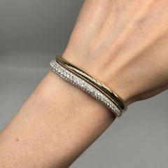 14K Yellow Gold 3.33CT Natural Round Diamond Pavé Bangle Bracelet
