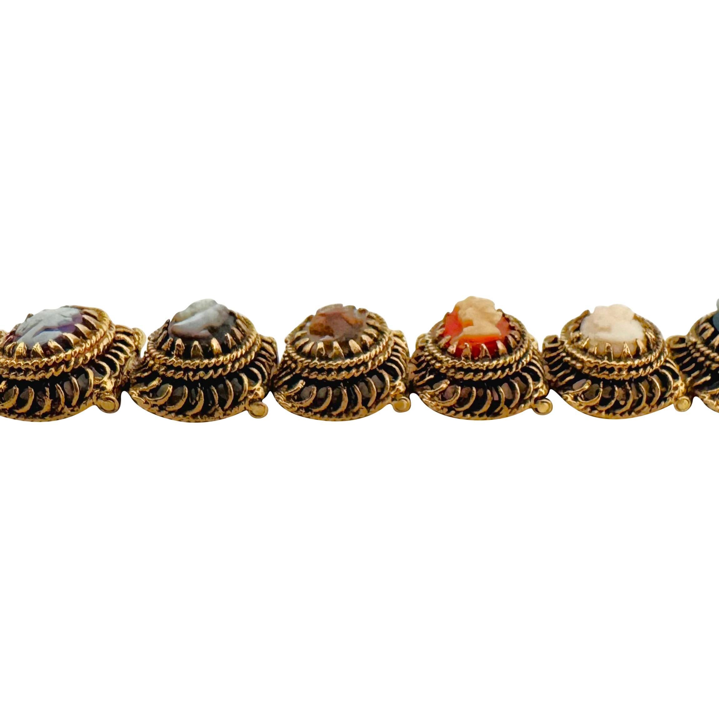 Women's 14k Yellow Gold 33.7g Solid Heavy Vintage Cameo Link Bracelet 7.25